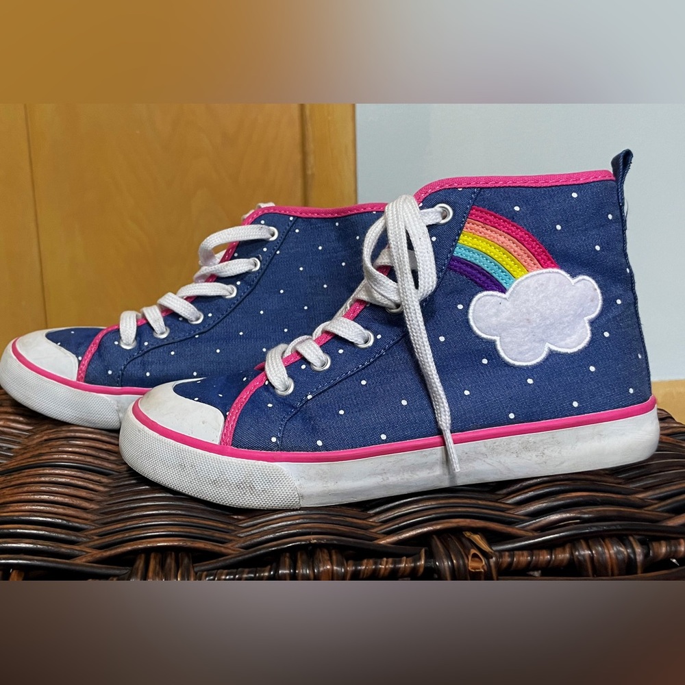 Gymboree - Girls Size 1 - denim rainbow high tops.